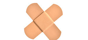 two stripes of bandage two stripes of bandage, communicating the idea of medical treatment services offered to patients