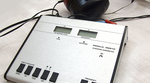 Close-up of one of the Audiometric equipment used to do the audiometric measurements Close-up of one of the Audiometric equipment (Oscilla SM910 Screening Audiometer) used to do the audiometric measurements